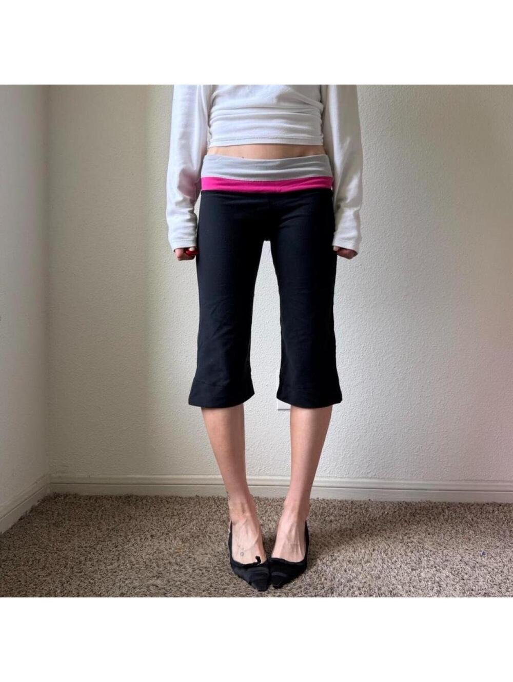 Vintage y2k LuluLemon low rise wide leg flare  black athletic wear yoga capris